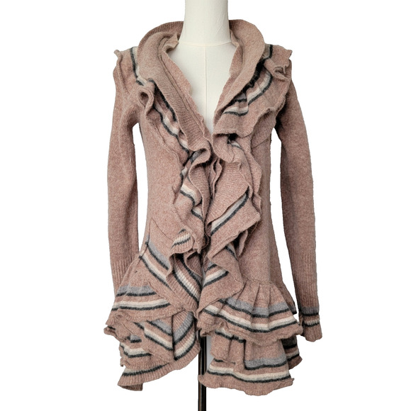 Sparrow Anthropologie Wool Angora Ruffle Sweater Cardigan Sz M Boho Stevie Nicks - Picture 1 of 6
